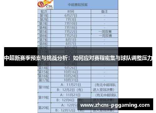 中超新赛季预案与挑战分析：如何应对赛程密集与球队调整压力