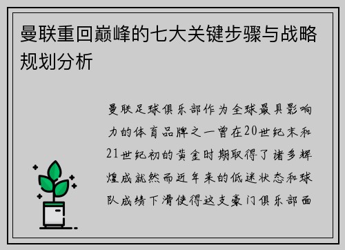 曼联重回巅峰的七大关键步骤与战略规划分析 曼联重回巅峰的七大关键步骤与战略规划分析